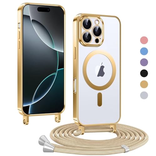 Haygdz Handykette für iPhone 16 Pro Max Hülle, Transparent Magnetische Kompatibel mit MagSafe, mit Abnehmbar Einstellbar Necklace Kratzfeste Stossfest Schutzhülle für iPhone 16 Pro Max, Golden Haygdz Handykette für iPhone 16 Pro Max Hülle, Transparent Magnetische Kompatibel mit MagSafe, mit Abnehmbar Einstellbar Necklace Kratzfeste Stossfest Schutzhülle für iPhone 16 Pro Max, Golden von Haygdz