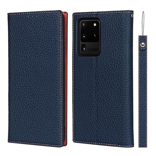 Haygdz Hülle für Samsung Galaxy S20 Ultra, Echtleder Handyhülle [3 Kartenfächer] [Ständer] Stoßfest TPU Innenhülle Case Schtuzhülle Kompatibel mit Samsung Galaxy S20 Ultra - Dunkelblau von Haygdz