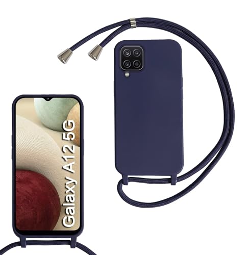 Haygdz Silikon Handykette für Samsung Galaxy A12 Hülle mit Band,Verstellbarer Halskette Handyhülle,Necklace Hülle mit Band,Handyhülle für zum Umhängen,Case mit Schnur, Dunkelblau von Haygdz