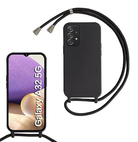 Haygdz Silikon Handykette für Samsung Galaxy A32 5G Hülle mit Band,Verstellbarer Halskette Handyhülle,Necklace Hülle mit Band,Handyhülle für zum Umhängen,Case mit Schnur, Schwarz von Haygdz