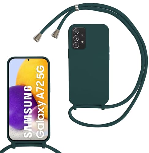 Haygdz Silikon Handykette für Samsung Galaxy A72 5G Hülle mit Band,Verstellbarer Halskette Handyhülle,Necklace Hülle mit Band,Handyhülle für zum Umhängen,Case mit Schnur, Dunkelgrün von Haygdz