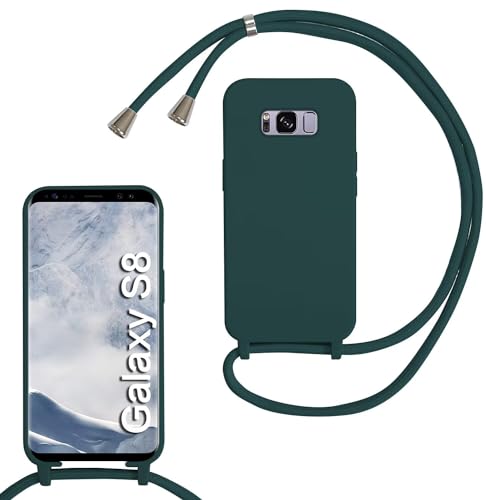 Haygdz Silikon Handykette für Samsung Galaxy S8 Hülle mit Band,Verstellbarer Halskette Handyhülle,Necklace Hülle mit Band,Handyhülle für zum Umhängen,Case mit Schnur, Dunkelgrün von Haygdz