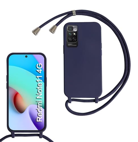 Haygdz Silikon Handykette für Xiaomi Redmi Note 11 4G/Note 11S Hülle mit Band,Verstellbarer Halskette Handyhülle,Necklace Hülle mit Band,Handyhülle für zum Umhängen,Case mit Schnur, Dunkelblau von Haygdz