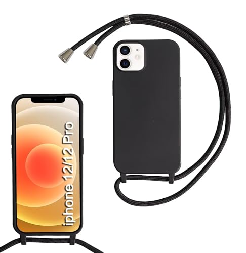 Haygdz Silikon Handykette für iPhone 12/iPhone 12 Pro Hülle mit Band,Verstellbarer Halskette Handyhülle,Necklace Hülle mit Band,Handyhülle für zum Umhängen,Case mit Schnur, Schwarz von Haygdz