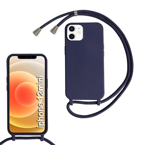 Haygdz Silikon Handykette für iPhone 12 Mini Hülle mit Band,Verstellbarer Halskette Handyhülle,Necklace Hülle mit Band,Handyhülle für zum Umhängen,Case mit Schnur, Dunkelblau von Haygdz