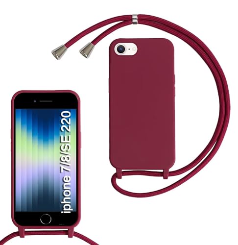 Haygdz Silikon Handykette für iPhone 7/8/iPhone SE 2020 Hülle mit Band,Verstellbarer Halskette Handyhülle,Necklace Hülle mit Band,Handyhülle für zum Umhängen,Case mit Schnur, Rot von Haygdz