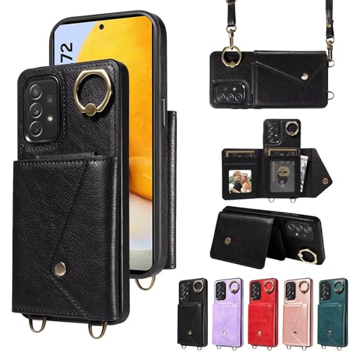 Haygdz für Samsung Galaxy A72 Hülle,drehbarer Ringständer,Band Hülle aus Mikrofaserleder mit Geldbörse und Kartenfach,TPU Bumper Case mit Kordel Kette Schutzhülle Cover, Schwarz Haygdz für Samsung Galaxy A72 Hülle,drehbarer Ringständer,Band Hülle aus Mikrofaserleder mit Geldbörse und Kartenfach,TPU Bumper Case mit Kordel Kette Schutzhülle Cover, Schwarz von Haygdz