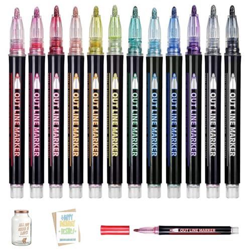 Hbbgdiy Glitzermarkierungen, 12 Farben Double Line Metallic Marker, 5, 1 -Zoll von Hbbgdiy
