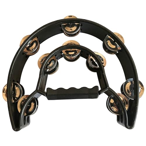 Tamburine für Erwachsene, Halbmond -Percussion Tambourin mit Doppelreihen -Metalljingles, ergonomischem Griff, Jingle Bells für Drum & Gitarre spielen von Hbbgdiy