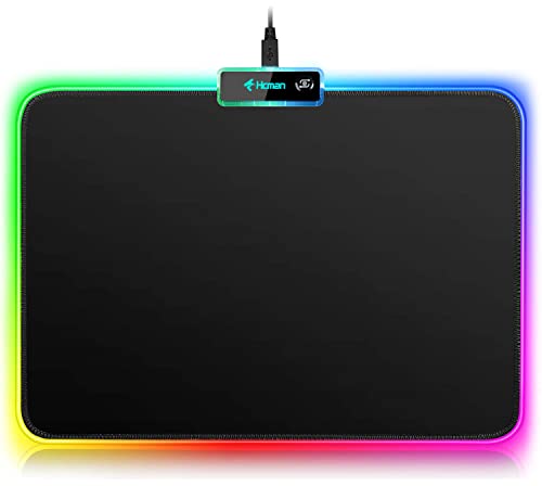 Hcman RGB Gaming Mauspad, LED Mousepad mit Rutschfester Gummiunterseite, Mouse Pad für MacBook, Computer PC, Laptop, Schreibtisch, 340 x 245 x 3 mm, Schwarz von Hcman