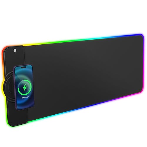 Hcman RGB-Gaming-Mauspad zum Aufladen, kabellos, 15 W, LED, extra großes Mauspad, 80 x 30 cm, 10 Lichtmodi, Gaming-Zimmer-Zubehör, Computer-Tastaturmatte, Schnellladung, Schreibtischunterlage für Hcman RGB-Gaming-Mauspad zum Aufladen, kabellos, 15 W, LED, extra großes Mauspad, 80 x 30 cm, 10 Lichtmodi, Gaming-Zimmer-Zubehör, Computer-Tastaturmatte, Schnellladung, Schreibtischunterlage für von Hcman