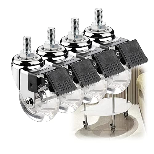 HCZION 50 mm (2 Zoll) Möbelrollen, Lenkrollen mit Gewindestange, geräuschlose Gummirollen mit Bremse, Schrauben M8 | M10 | von HCZION