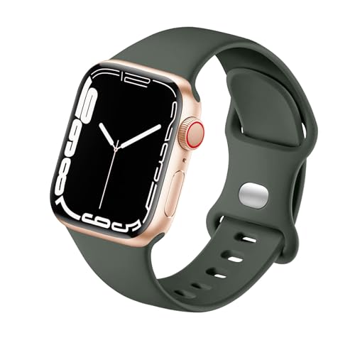 HdanMole Kompatibel mit Apple Watch Armband 38mm 40mm 41mm 42mm 44mm 45mm, Weiches Silikon Sport Armband Ersatz für iWatch Series 9 8 7 6 5 4 3 2 1 SE Herren Damen (38/40/41mm-M/L, Dunkel grün) von HdanMole