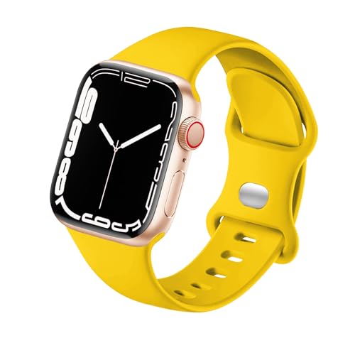 HdanMole Kompatibel mit Apple Watch Armband 38mm 40mm 41mm 42mm 44mm 45mm, Weiches Silikon Sport Armband Ersatz für iWatch Series 9 8 7 6 5 4 3 2 1 SE Herren Damen (38/40/41mm-M/L, Gelb) von HdanMole