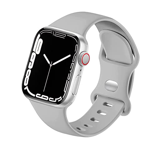 HdanMole Kompatibel mit Apple Watch Armband 38mm 40mm 41mm 42mm 44mm 45mm, Weiches Silikon Sport Armband Ersatz für iWatch Series 9 8 7 6 5 4 3 2 1 SE Herren Damen (38/40/41mm-M/L, Grau) von HdanMole