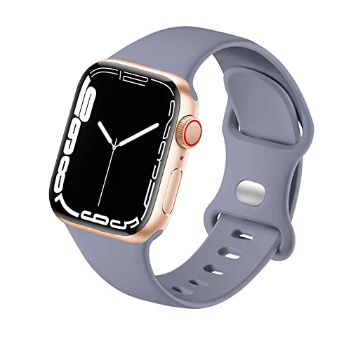 HdanMole Kompatibel mit Apple Watch Armband 38mm 40mm 41mm 42mm 44mm 45mm, Weiches Silikon Sport Armband Ersatz für iWatch Series 9 8 7 6 5 4 3 2 1 SE Herren Damen (38/40/41mm-M/L, Lavendel-grau) von HdanMole