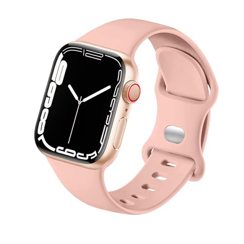 HdanMole Kompatibel mit Apple Watch Armband 38mm 40mm 41mm 42mm 44mm 45mm, Weiches Silikon Sport Armband Ersatz für iWatch Series 9 8 7 6 5 4 3 2 1 SE Herren Damen (38/40/41mm-M/L, Retro Rosa) von HdanMole