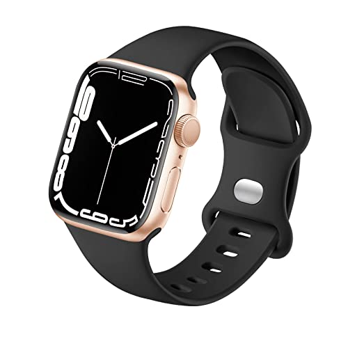 HdanMole Kompatibel mit Apple Watch Armband 38mm 40mm 41mm 42mm 44mm 45mm, Weiches Silikon Sport Armband Ersatz für iWatch Series 9 8 7 6 5 4 3 2 1 SE Herren Damen (38/40/41mm-M/L, Schwarz) von HdanMole