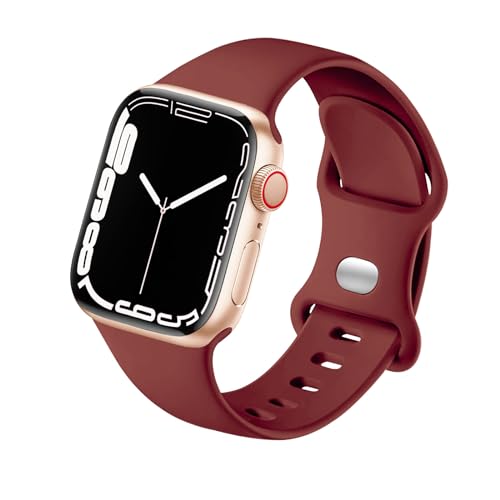 HdanMole Kompatibel mit Apple Watch Armband 38mm 40mm 41mm 42mm 44mm 45mm, Weiches Silikon Sport Armband Ersatz für iWatch Series 9 8 7 6 5 4 3 2 1 SE Herren Damen (38/40/41mm-M/L, Wein) von HdanMole