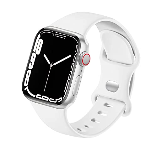 HdanMole Kompatibel mit Apple Watch Armband 38mm 40mm 41mm 42mm 44mm 45mm, Weiches Silikon Sport Armband Ersatz für iWatch Series 9 8 7 6 5 4 3 2 1 SE Herren Damen (38/40/41mm-M/L, Weiß) von HdanMole