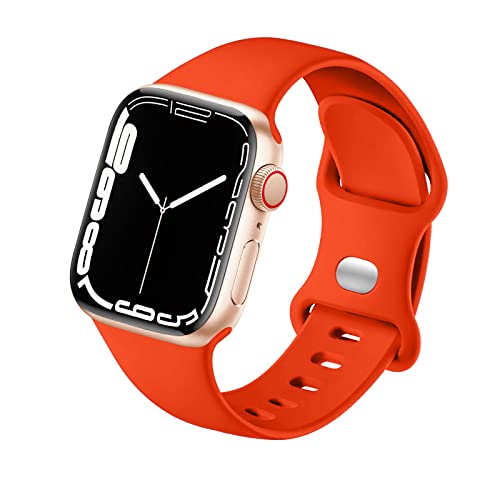 HdanMole Kompatibel mit Apple Watch Armband 38mm 40mm 41mm 42mm 44mm 45mm, Weiches Silikon Sport Armband Ersatz für iWatch Series 9 8 7 6 5 4 3 2 1 SE Herren Damen (38/40/41mm-S/M, Orange) von HdanMole