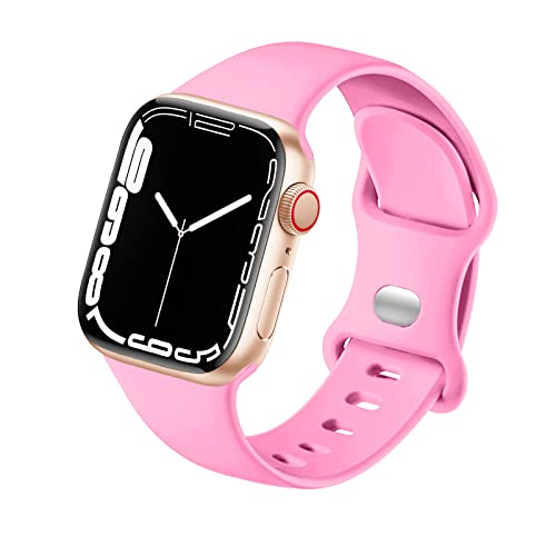 HdanMole Kompatibel mit Apple Watch Armband 38mm 40mm 41mm 42mm 44mm 45mm, Weiches Silikon Sport Armband Ersatz für iWatch Series 9 8 7 6 5 4 3 2 1 SE Herren Damen (42/44/45mm-M/L, Barbie rosa) von HdanMole