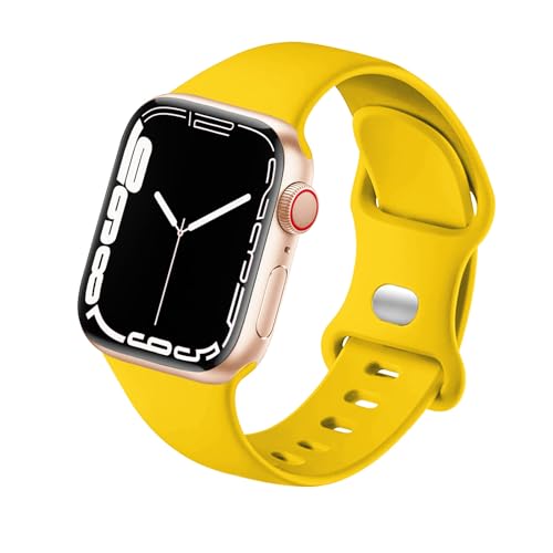 HdanMole Kompatibel mit Apple Watch Armband 38mm 40mm 41mm 42mm 44mm 45mm, Weiches Silikon Sport Armband Ersatz für iWatch Series 9 8 7 6 5 4 3 2 1 SE Herren Damen (42/44/45mm-M/L, Gelb) von HdanMole