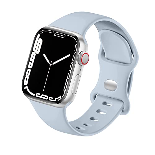 HdanMole Kompatibel mit Apple Watch Armband 38mm 40mm 41mm 42mm 44mm 45mm, Weiches Silikon Sport Armband Ersatz für iWatch Series 9 8 7 6 5 4 3 2 1 SE Herren Damen (42/44/45mm-S/M, Himmel blau) von HdanMole