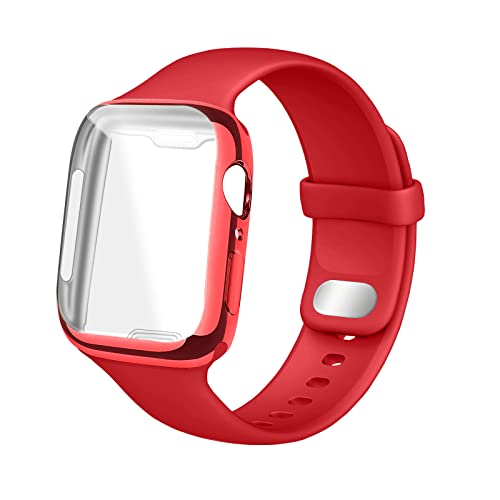 HdanMole Silikon Armband mit Displayschutz Hülle Kompatibel mit Apple Watch Armband 38mm 40mm 41mm 42mm 44mm 45mm, Herren Damen Ersatzarmbänder für iWatch Series 7 6 5 4 3 2 1 SE, 38mm Rot von HdanMole