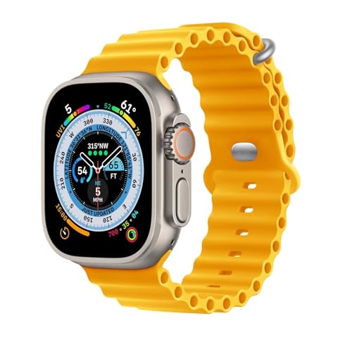 HdanMole Silikon Ocean Armband Kompatibel mit Apple Watch Ultra 2 / Ultra 49mm 45mm 44mm 42mm 41mm 40mm 38mm, Soft Sport Armband für iwatch Serie Ultra 9 8 7 6 5 4 3 2 1 SE, 49/45/44mm Gelb von HdanMole