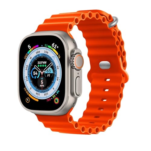 HdanMole Silikon Ocean Armband Kompatibel mit Apple Watch Ultra 2 / Ultra 49mm 45mm 44mm 42mm 41mm 40mm 38mm, Soft Sport Armband für iwatch Serie Ultra 9 8 7 6 5 4 3 2 1 SE, 49/45/44mm Orange von HdanMole