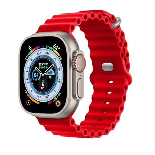 HdanMole Silikon Ocean Armband Kompatibel mit Apple Watch Ultra 2 / Ultra 49mm 45mm 44mm 42mm 41mm 40mm 38mm, Soft Sport Armband für iwatch Serie Ultra 9 8 7 6 5 4 3 2 1 SE, 49/45/44mm Rot von HdanMole