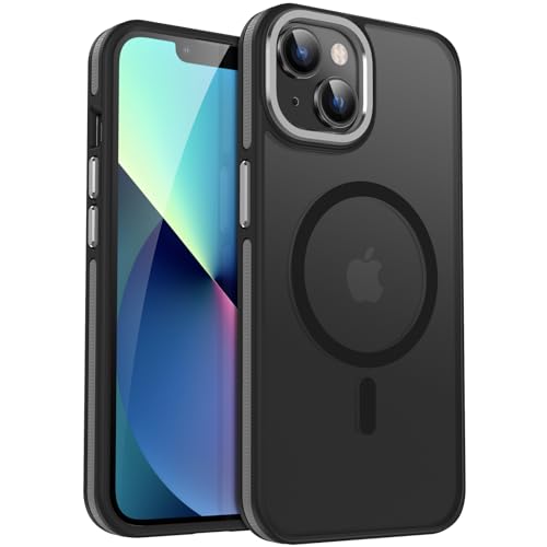 HeIssitot Magnetische für iPhone 13/14 Hülle, kompatibel mit MagSafe, Militärnorm Schutz, Matte Rückseite Samtige Touch Schutzhülle,Stoßfeste rutschfest HandyHülle Case (Schwarz) von Helssitot