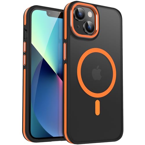 HeIssitot Magnetische für iPhone 13 Hülle, kompatibel mit MagSafe, [Militärnorm Schutz] Matte Rückseite Samtige Touch Schutzhülle,Stoßfeste rutschfest HandyHülle Case (Orange) von HeIssitot