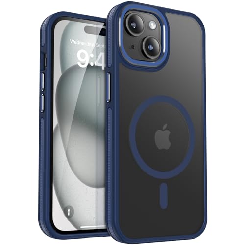 HeIssitot Magnetische für iPhone 15 Hülle, kompatibel mit MagSafe, Militärnorm Schutz, Matte Rückseite Samtige Touch Schutzhülle,Stoßfeste rutschfest HandyHülle Case -Blau von HeIssitot