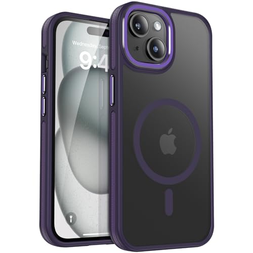 HeIssitot Magnetische für iPhone 15 Hülle, kompatibel mit MagSafe, Militärnorm Schutz, Matte Rückseite Samtige Touch Schutzhülle,Stoßfeste rutschfest HandyHülle Case -Violett von HeIssitot