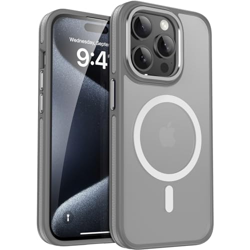 HeIssitot Magnetische für iPhone 15 Pro Hülle, kompatibel mit MagSafe, [Militärnorm Schutz] Matte Rückseite Samtige Touch Schutzhülle,Stoßfeste rutschfest HandyHülle Case (Grey) von HeIssitot