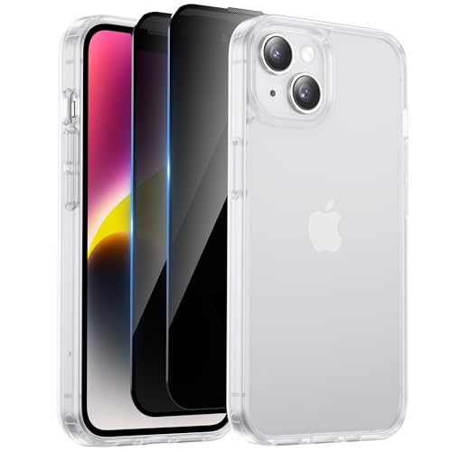 HeIssitot Matt Handyhülle für iPhone 13/iPhone 14 Hülle und 2 Stück Sichtschutz Schutzfolie, [Militärstandard] Durchscheinende PC Rückseite TPU Bumper Schutzhülle für iPhone 13/14, Matte Weiß von Helssitot