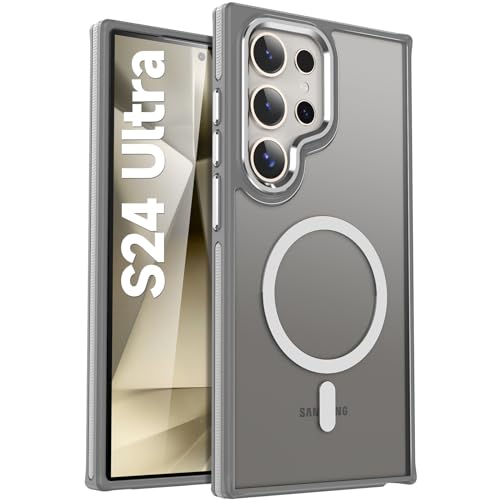 Helssitot Magnetisch Handyhülle für Samsung Galaxy S24 Ultra, Hülle 6.8" Kompatibel mit MagSafe [Matte Kabellosem Laden] [Samtige Touch] Case Militärgrad rutschfest Stoßfest Schutzhülle - Grau von HeIssitot