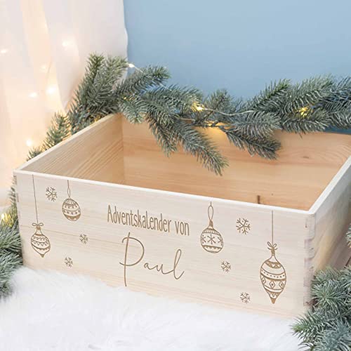 Adventskiste Adventskalender Holz Box Kalender personalisiert mit Namen DIY Weihnachtskalender für Kinder "Weihnachtskugeln" hellomini (Ohne Beutel & ohne Nummer-Anhänger) von HeLLo mini