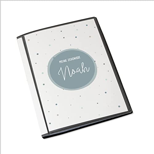 Personalisierte Zeugnismappe Kinder - Personalisiertes Geschenk zur Einschulung - inkl. 20 Klarsichthüllen DIN A4 - Zeugnismappe Mädchen - Zeugnismappe Junge - hellomini (Blaue Punkte) von hellomini