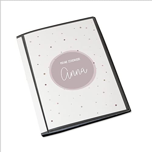 HeLLo mini Personalisierte Zeugnismappe Kinder - Personalisiertes Geschenk zur Einschulung - inkl. 20 Klarsichthüllen DIN A4 - Zeugnismappe Mädchen - Zeugnismappe Junge - hellomini (Rosa Punkte) von hellomini