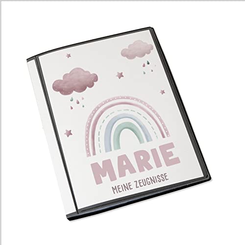 HeLLo mini Personalisierte Zeugnismappe Kinder - Personalisiertes Geschenk zur Einschulung - inkl. 20 Klarsichthüllen DIN A4 - Zeugnismappe Mädchen - Zeugnismappe Junge - hellomini (Rosa Regenbogen) von hellomini
