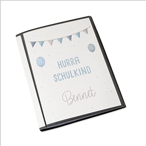 HeLLo mini Personalisierte Zeugnismappe Kinder - Personalisiertes Geschenk zur Einschulung - inkl. 20 Klarsichthüllen DIN A4 - Zeugnismappe Mädchen - Zeugnismappe Junge - hellomini (Schulkind Blau) von hellomini