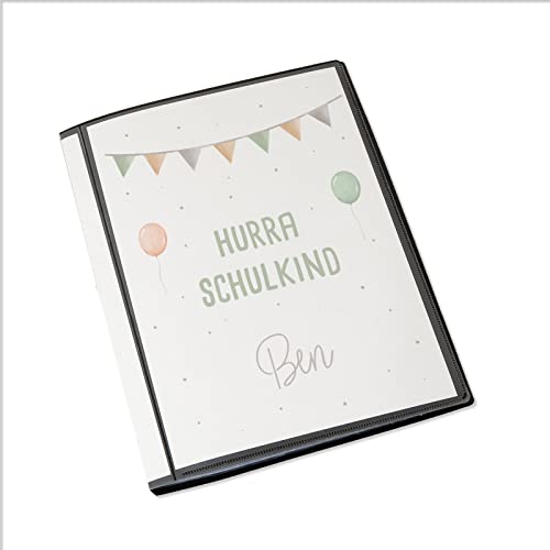 HeLLo mini Personalisierte Zeugnismappe Kinder - Personalisiertes Geschenk zur Einschulung - inkl. 20 Klarsichthüllen DIN A4 - Zeugnismappe Mädchen - Zeugnismappe Junge - hellomini (Schulkind Mint) von hellomini