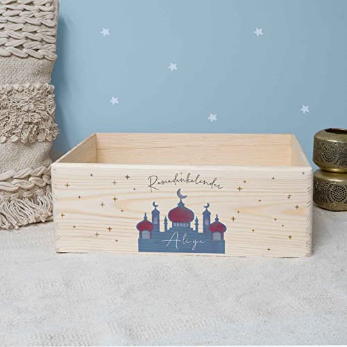Ramadankiste personalisiert mit Namen Ramadankalender aus Holz für Kinder Fastenkalender Zuckerfest Ramadan "Moschee bunt bedruckt" hellomini ("Ramadankalender", ohne Beutel & Nummer-Anhänger) von HeLLo mini