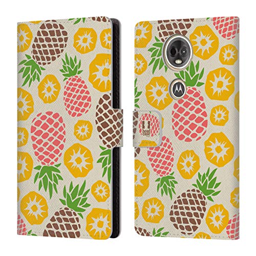 Head Case Designs Ananas Medley Ananas Muster Leder Brieftaschen Handyhülle Hülle Huelle kompatibel mit Motorola Moto E5 Plus von Head Case Designs