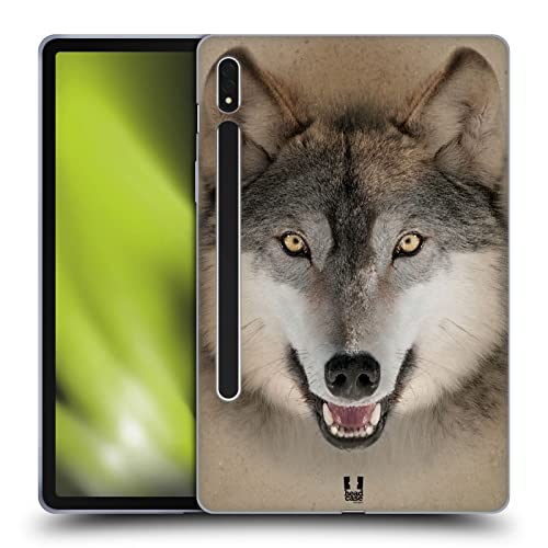 Head Case Designs Grau Wolf Tiergesichter 2 Soft Gel Handyhülle Hülle kompatibel mit Samsung Galaxy Tab S8 von Head Case Designs