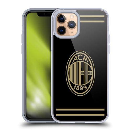Head Case Designs Offizielle AC Milan Schwarz Und Gold Wappen Soft Gel Handyhülle Hülle kompatibel mit Apple iPhone 11 Pro von Head Case Designs