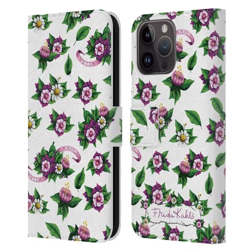 Head Case Designs Offizielle Frida Kahlo Muster Blumig Purpur Leder Brieftaschen Handyhülle Hülle Huelle kompatibel mit Apple iPhone 15 Pro Max von Head Case Designs